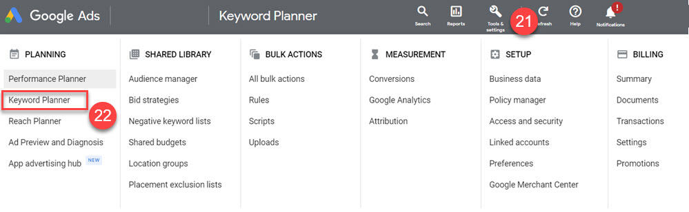 Access Google Keyword Planner